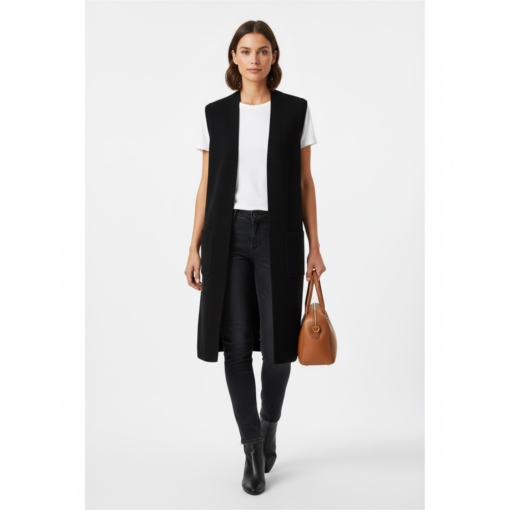 j.Crew Long knit vest-jacket black size small as280